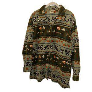 Jason Maxwell Vintage Forest green floral print fleece shacket button do…